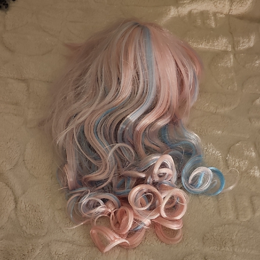 Pastel Pink and Blue Curly Wig